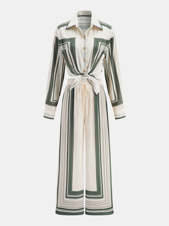 Commense Pants - Commense Cream and Olive Wide-Leg Jumpsuit